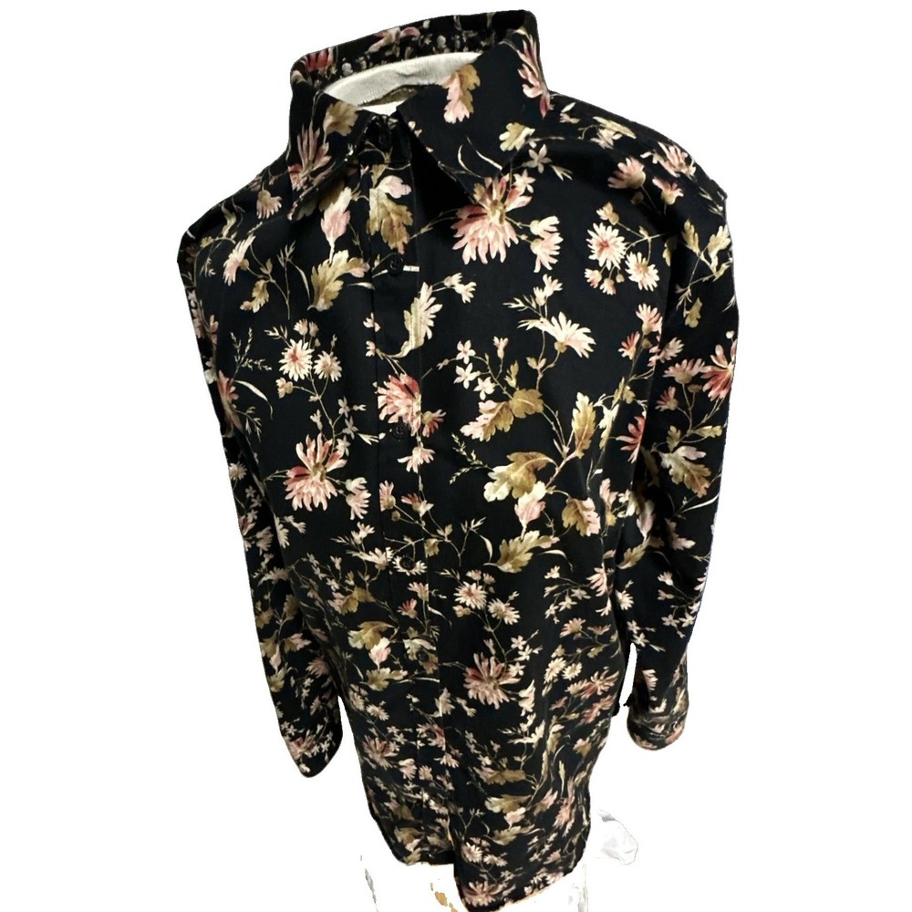 Chaps Women'sBlack/ Pink Size XL No Iron Button Front Floral Blouse Shirt Top